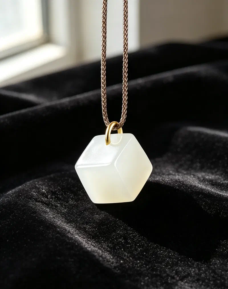 Lake Green Hetian Jade Cube Pendant