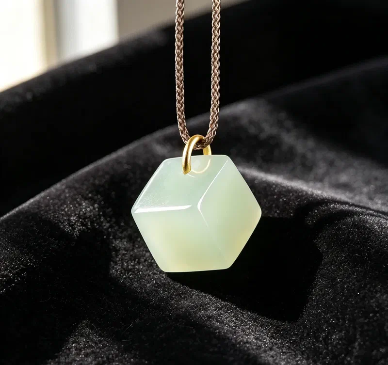Suet White Jade Cube — Angle View